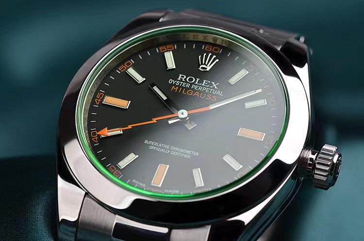 Rtreselss RRolexx Milgausss Black Dial Green Crystal